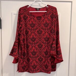 Red and Black Blouse with Angel Sleeves